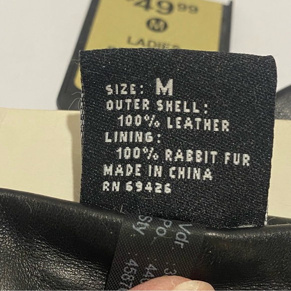 Wilson's Leather Pelle Studio Womens M Black Leather Gloves Rabbit Fur Lined NWT - Picture 9 of 9